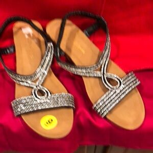 Women's Black and Silver Sandals